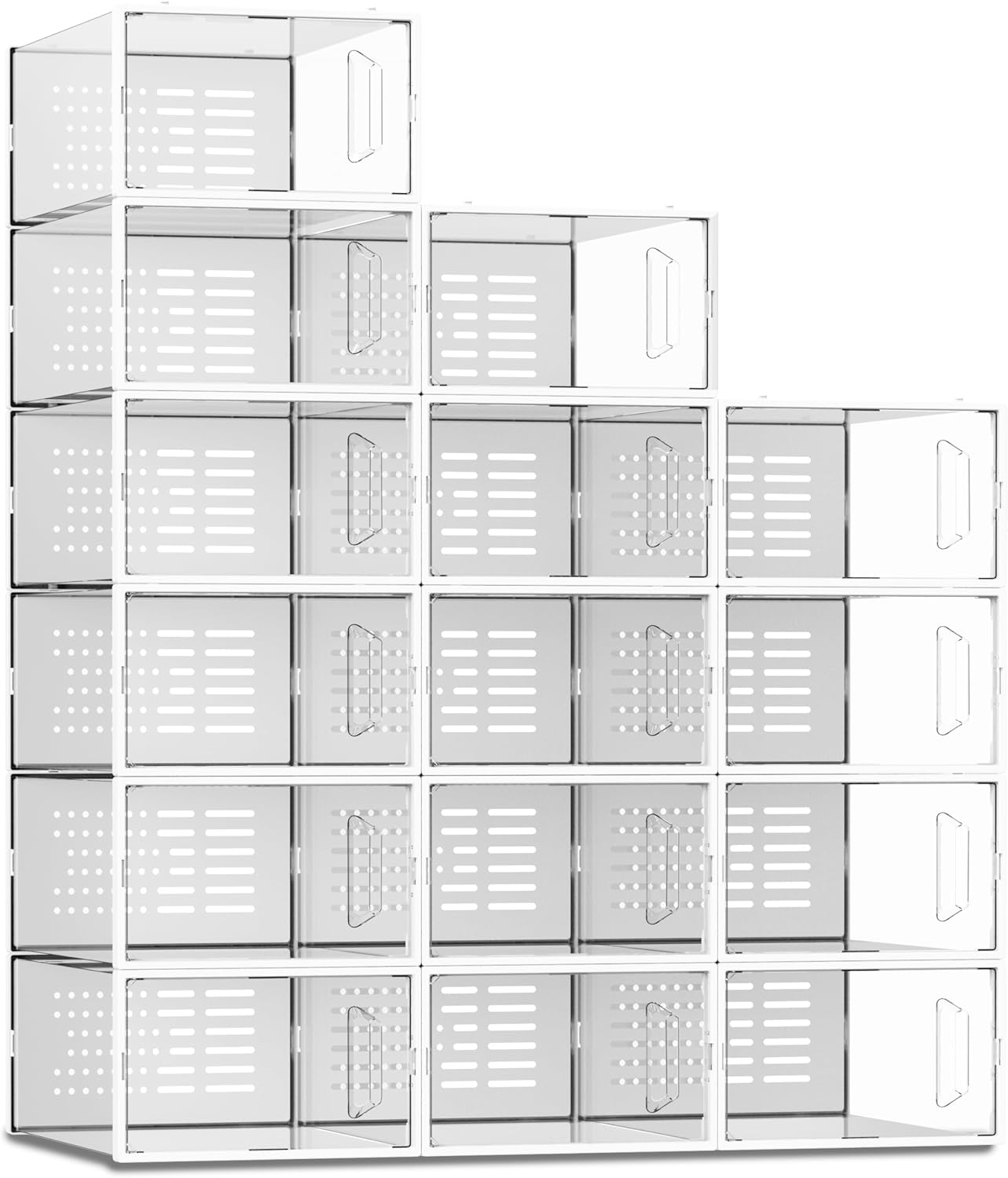 SEE SPRING 15 Pack Shoe Storage Box, Clear Plastic Stackable Shoe Organizer for Closet, Space Saving Shoe Rack Sneaker Container Bin Holder, Black