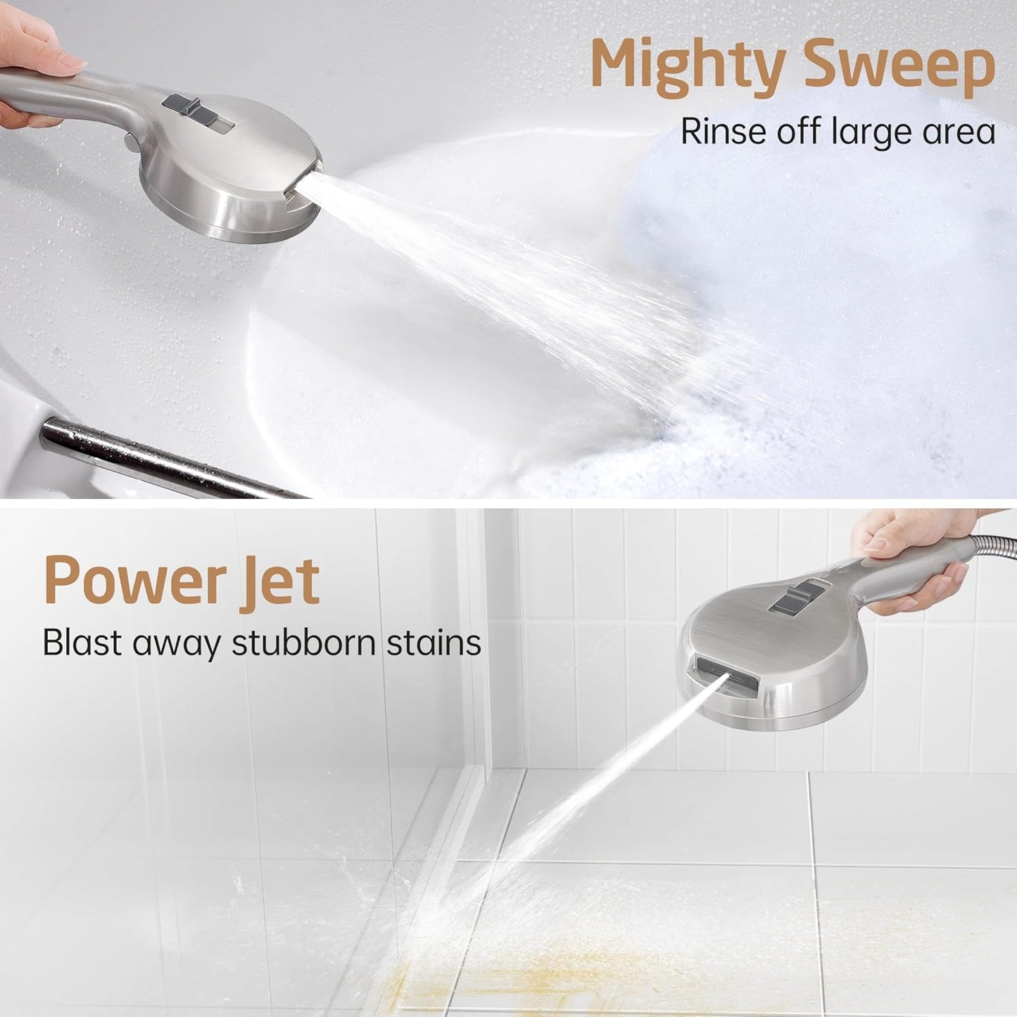 KES 30-Inch Shower Slide Bar with High Pressure 9 Functions Adjustable Handheld Shower Head & 59-Inch Hose, Built-in Power Wash to Clean Tub Tile & Pet, Wall Mount Brushed Finish 18/8 Stainless Steel