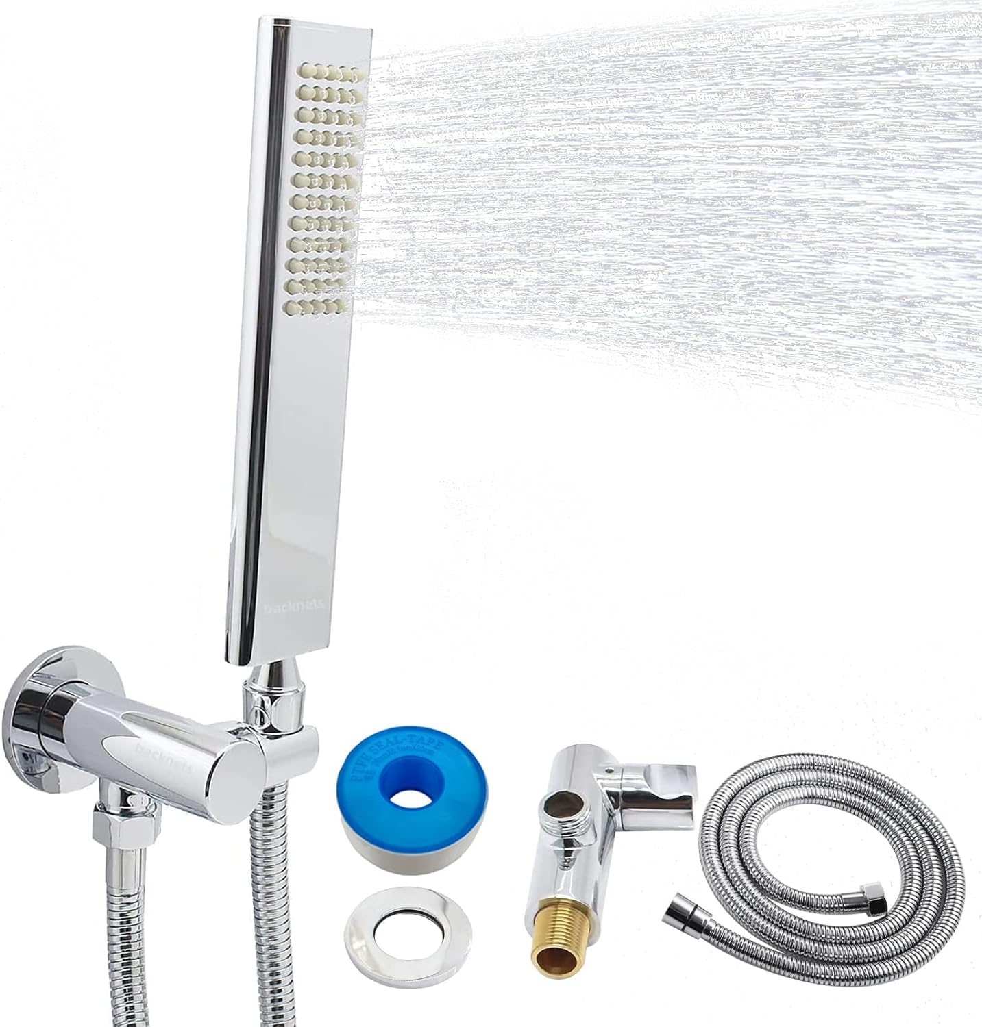 Solid Brass Handheld Shower Head Arc Design High Pressure Brushed Gold Hand Shower Wand with Adjustable Supply Elbow Wall Connector Shower Holder and 59″ Stainless Steel Hose Set
