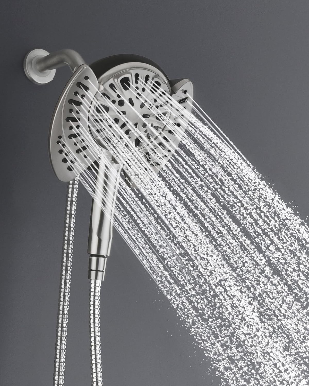Shower Heads with Handheld Spray Combo: 7.2" Rainfall Shower Head & Handheld Shower Head 2-IN-1 Shower Head with 60" Rotatable Stainless Steel Hose Nickel, Shower Trim Systems