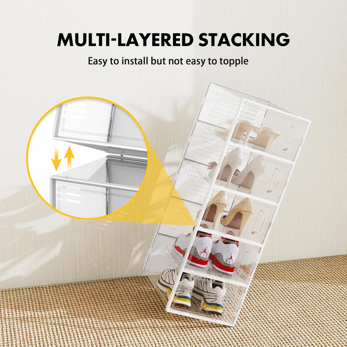 SEE SPRING Shoe Storage Boxes, Clear Plastic Stackable Shoe Organizer for Closet, Shoe Rack & Holder Sneaker Container, 12 Pack Clear