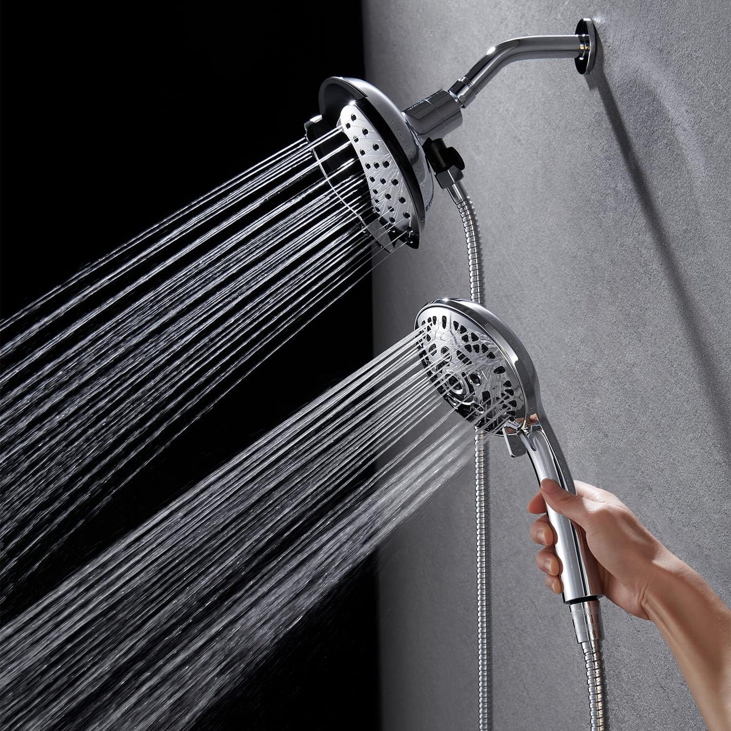 Shower Heads with Handheld Spray Combo: 7.2" Rainfall Shower Head & Handheld Shower Head 2-IN-1 Shower Head with 60" Rotatable Stainless Steel Hose Nickel, Shower Trim Systems