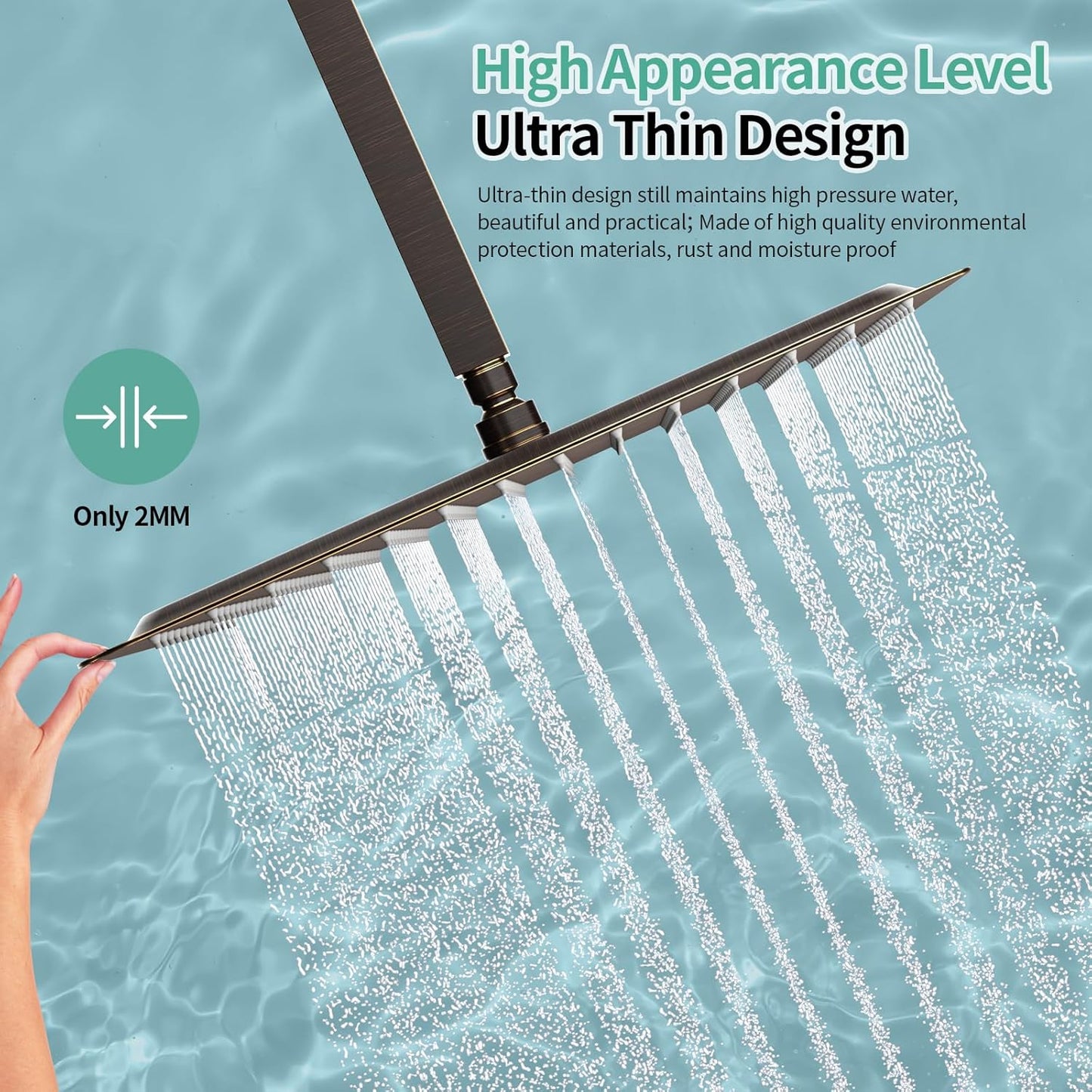 SR SUN RISE Luxury 16 Inch Extra Large Square Stainless Steel Shower Head High Pressure Rainfall Showerhead Ultra Thin Water Saving Oil Rubbed Bronze 2.5 Gpm