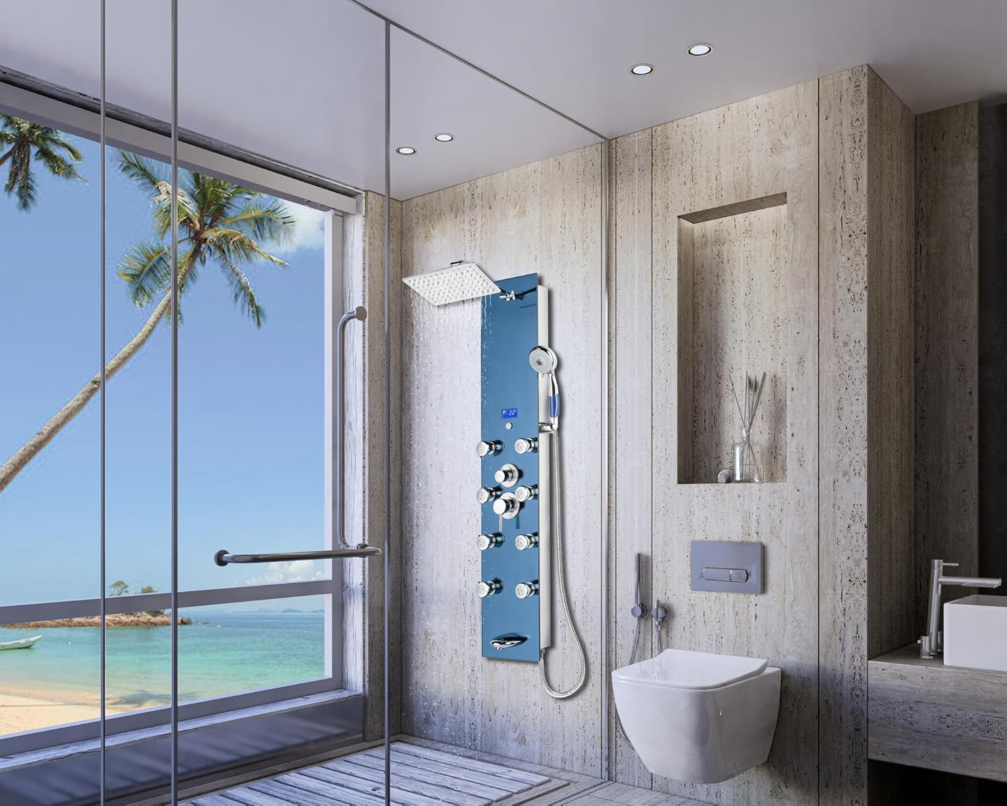 Blue Ocean 52" Stainless Steel SPS392H Shower Panel Tower System with Rainfall Shower Head and 8 Adjustable Massage Jets