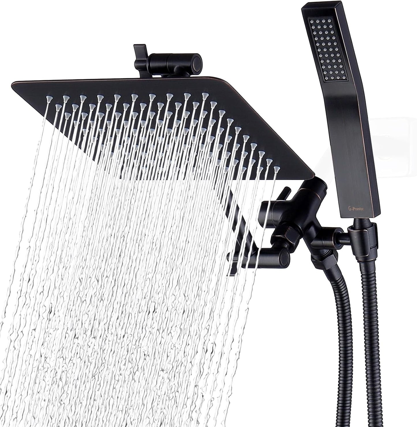 G-Promise All Metal 14 Inch Dual Shower Head with Handheld Combo, Rain Shower Head, Adjustable Extension Arm, Smooth 3-Way Diverter, 71 Inch Extra Long Hose - A Bathroom Upgrade (Chrome)