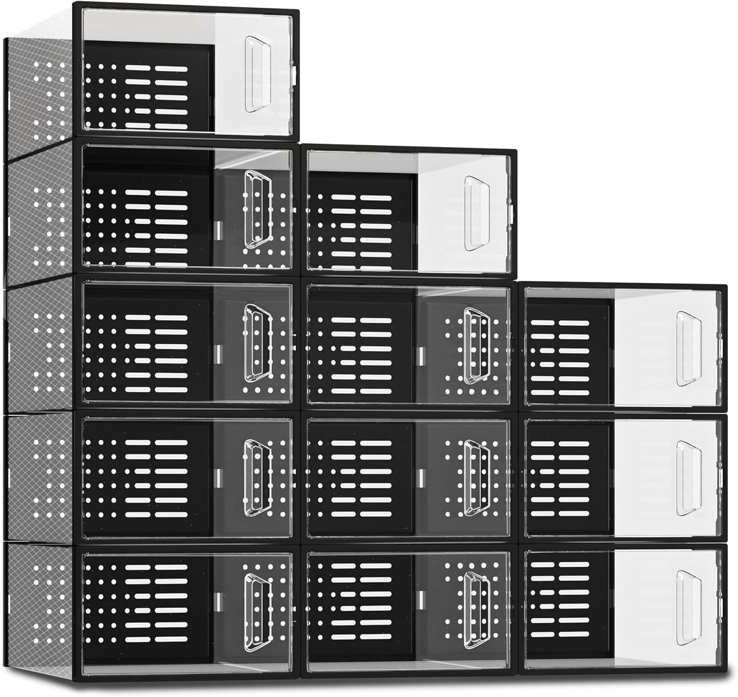 SEE SPRING 15 Pack Shoe Storage Box, Clear Plastic Stackable Shoe Organizer for Closet, Space Saving Shoe Rack Sneaker Container Bin Holder, Black
