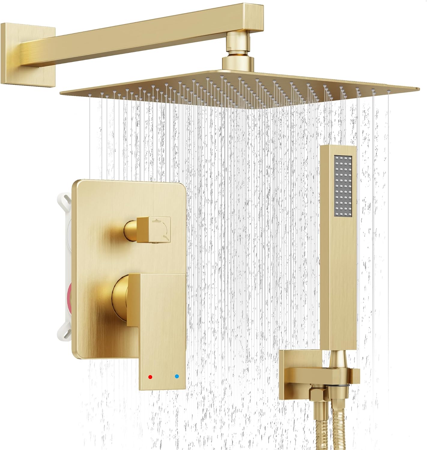 Brushed Nickel Shower System, Shower Faucet Set with 10-Inch Rain Showerhead and Handheld Spray, Wall Mounted High-Pressure Showerhead Combo Set Included Valve and Trim, Brushed Nickel