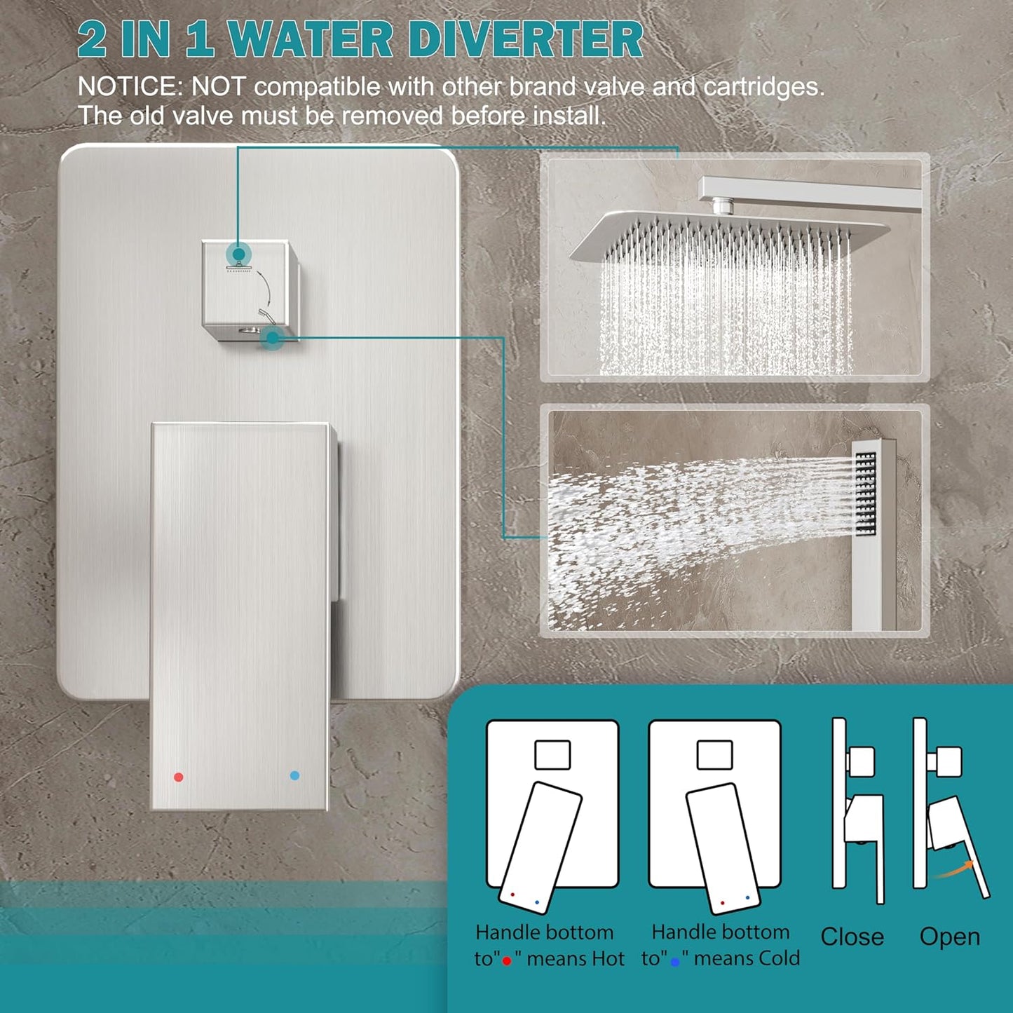 Brushed Nickel Shower System, Shower Faucet Set with 10-Inch Rain Showerhead and Handheld Spray, Wall Mounted High-Pressure Showerhead Combo Set Included Valve and Trim, Brushed Nickel