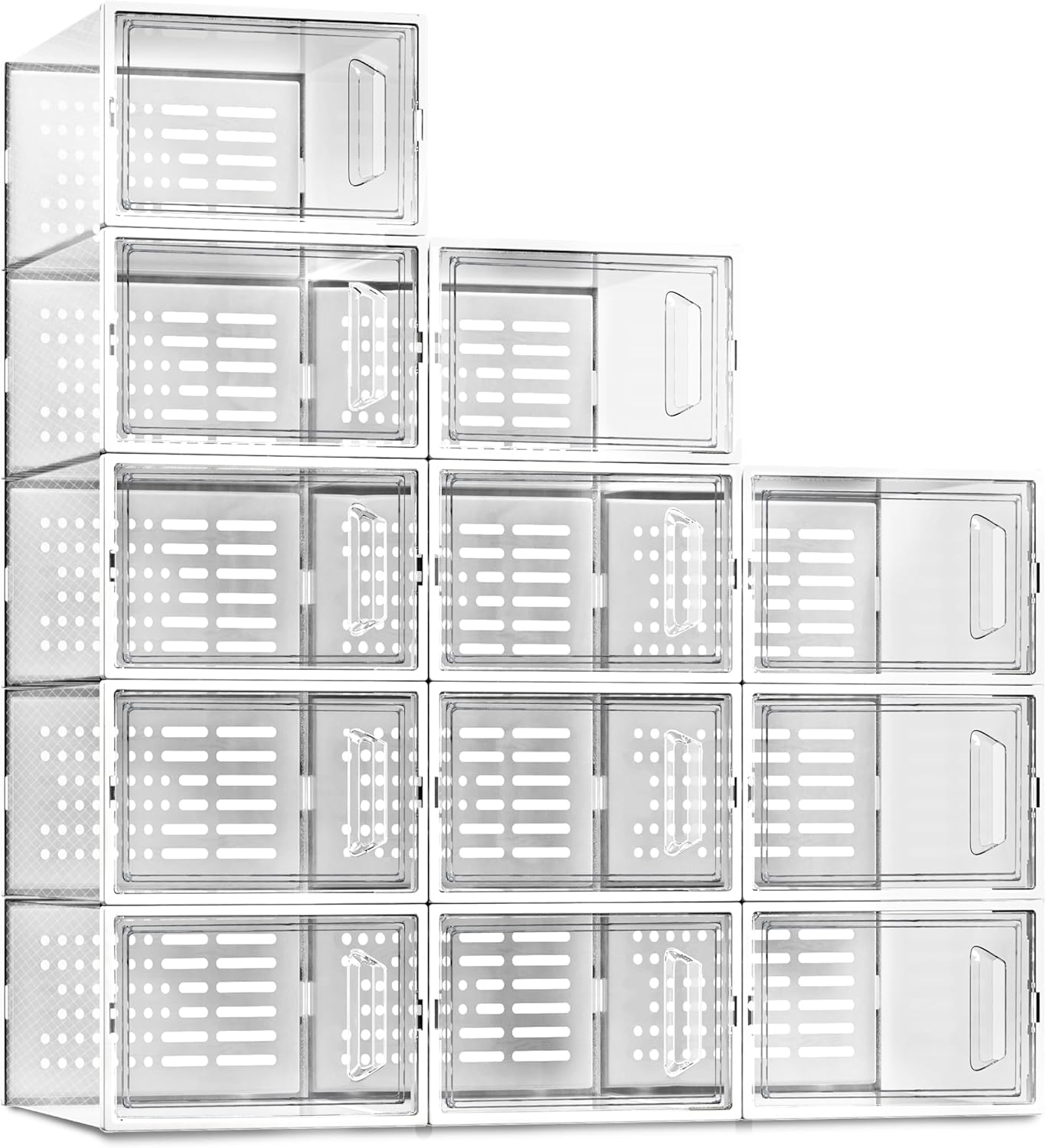 SEE SPRING Shoe Storage Boxes, Clear Plastic Stackable Shoe Organizer for Closet, Shoe Rack & Holder Sneaker Container, 12 Pack Clear