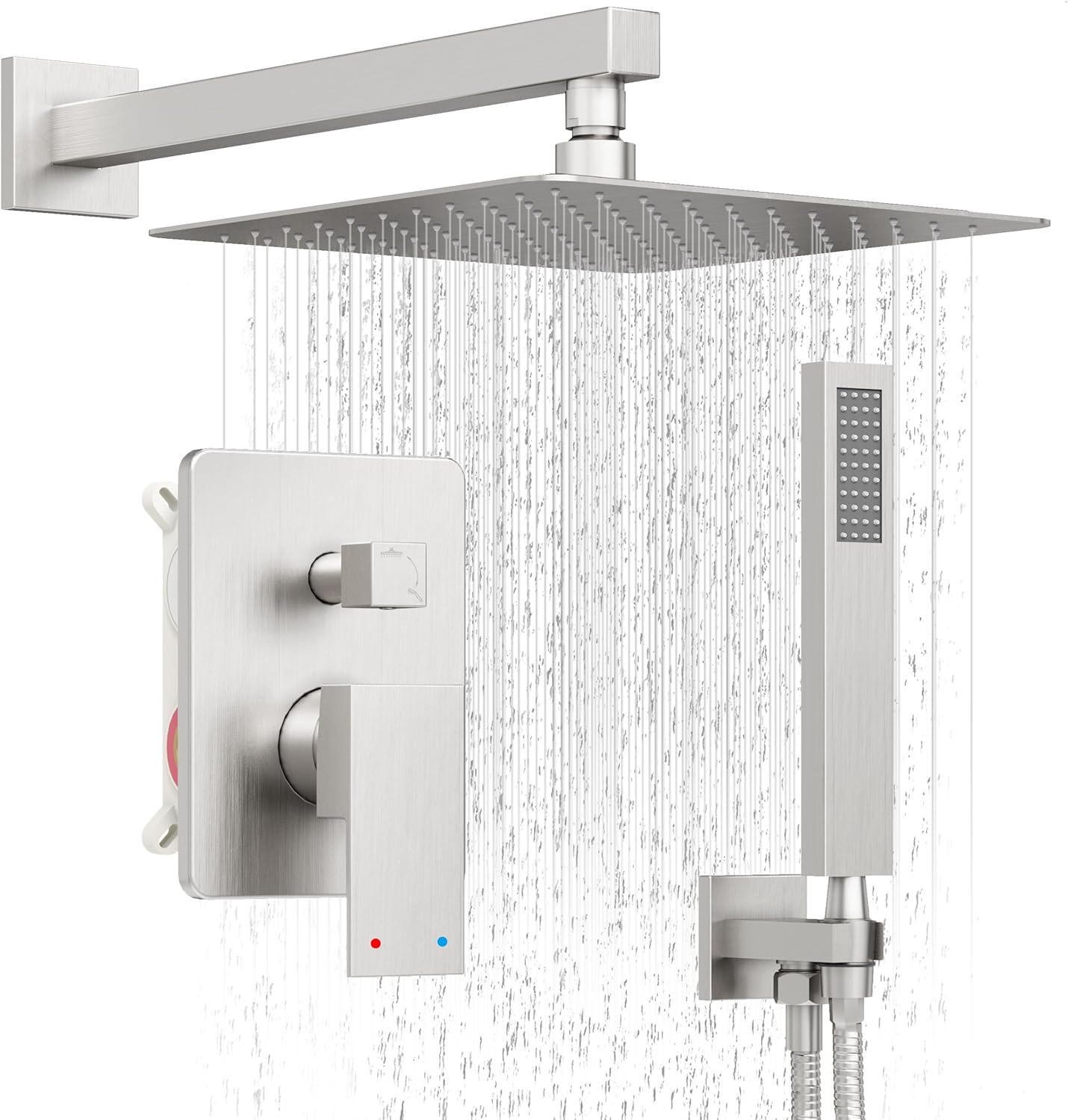 Brushed Nickel Shower System, Shower Faucet Set with 10-Inch Rain Showerhead and Handheld Spray, Wall Mounted High-Pressure Showerhead Combo Set Included Valve and Trim, Brushed Nickel