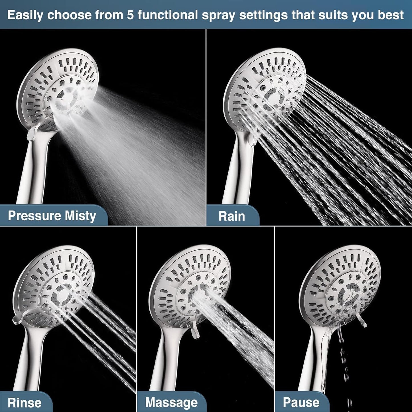 BRIGHT SHOWERS Stainless Steel Slide Bar Grab Rail Set Ada compliant Includes Handheld Shower Head and 69-Inch Hose (Brushed Nickel)