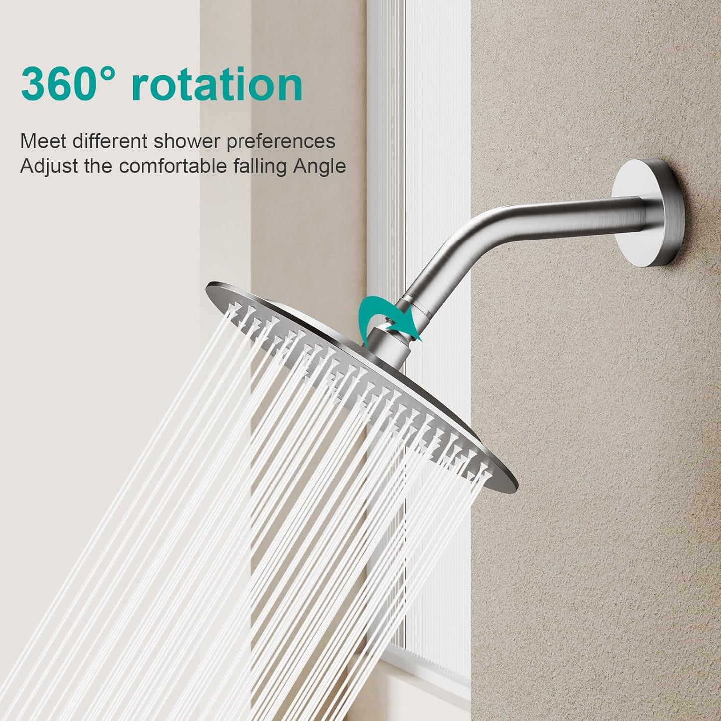 All Metal Rain Shower Head - Heavy Duty Stainless Steel, Easy Install, High Water Flow, Ultra-Thin Modern Design for Bathroom (Brushed Nickel, 8)