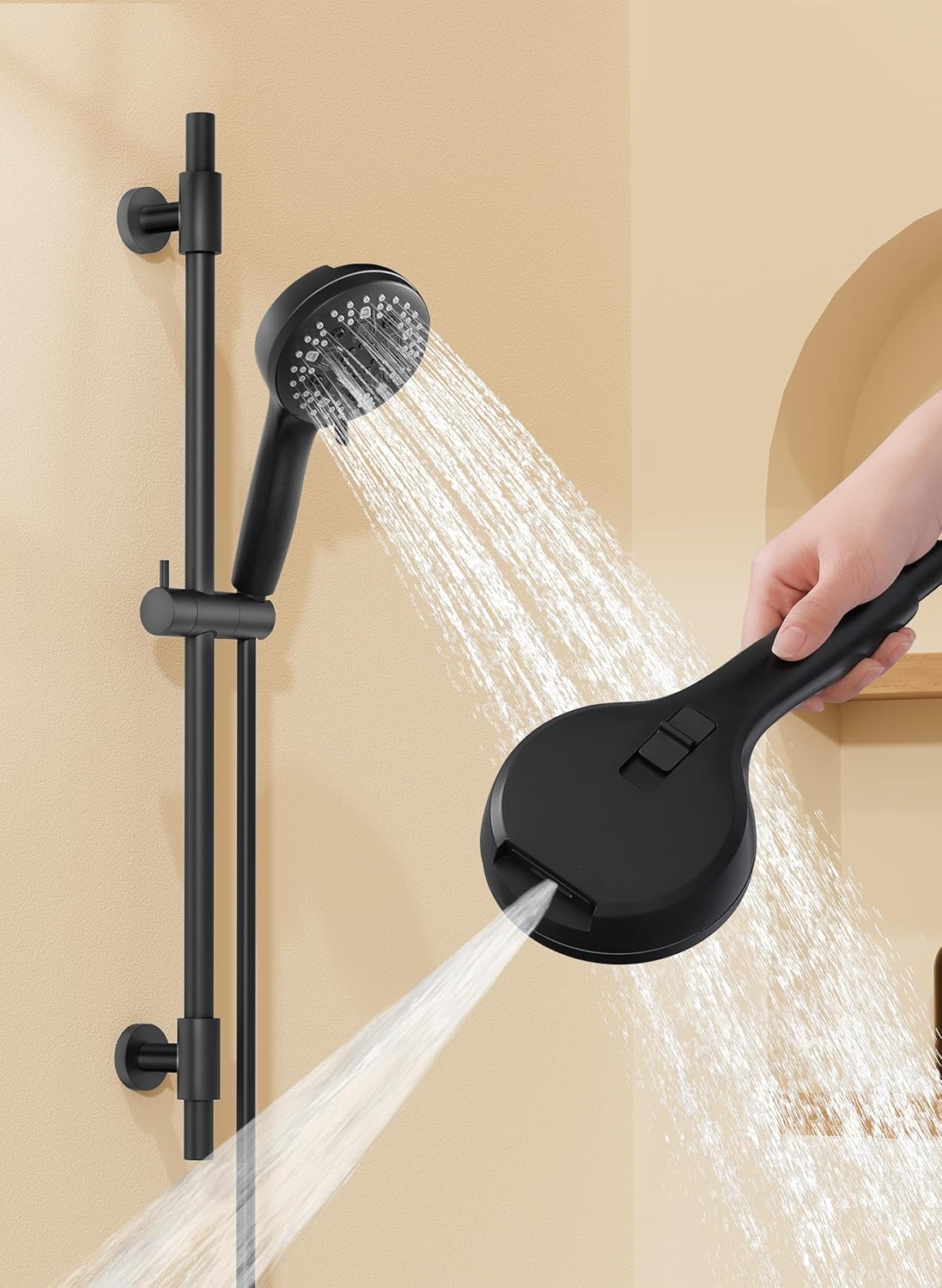 KES 30-Inch Shower Slide Bar with High Pressure 9 Functions Adjustable Handheld Shower Head & 59-Inch Hose, Built-in Power Wash to Clean Tub Tile & Pet, Wall Mount Brushed Finish 18/8 Stainless Steel