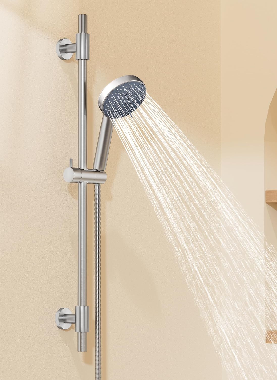 KES Handheld Shower Head 30-Inch Shower Slide Bar and 59-Inch Hose, 5-Function Adjustable Shower Head with Wall Mount Shower Slide Bar Set 18/8 Stainless Steel, Polished Finish F209S78-PS-C1