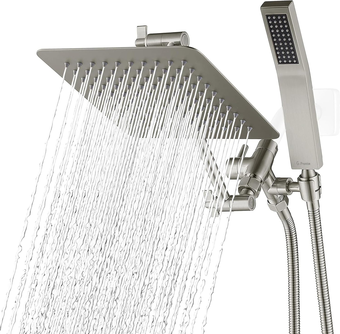 G-Promise All Metal 14 Inch Dual Shower Head with Handheld Combo, Rain Shower Head, Adjustable Extension Arm, Smooth 3-Way Diverter, 71 Inch Extra Long Hose - A Bathroom Upgrade (Chrome)
