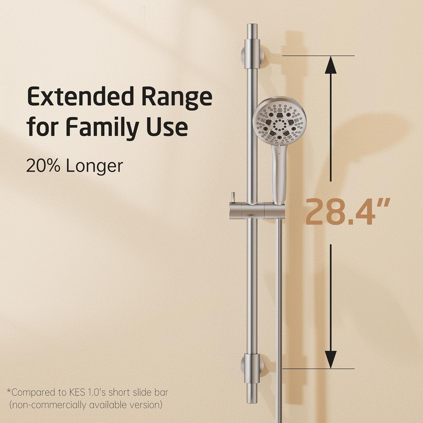KES 30-Inch Shower Slide Bar with High Pressure 9 Functions Adjustable Handheld Shower Head & 59-Inch Hose, Built-in Power Wash to Clean Tub Tile & Pet, Wall Mount Brushed Finish 18/8 Stainless Steel