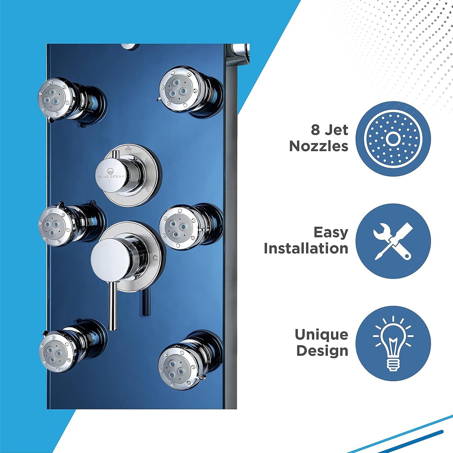 Blue Ocean 52" Stainless Steel SPS392H Shower Panel Tower System with Rainfall Shower Head and 8 Adjustable Massage Jets