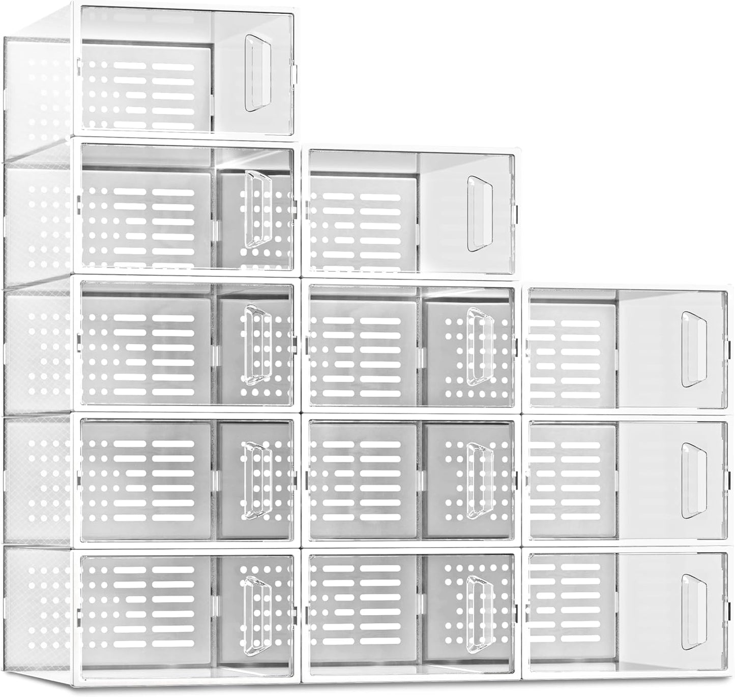 SEE SPRING 15 Pack Shoe Storage Box, Clear Plastic Stackable Shoe Organizer for Closet, Space Saving Shoe Rack Sneaker Container Bin Holder, Black