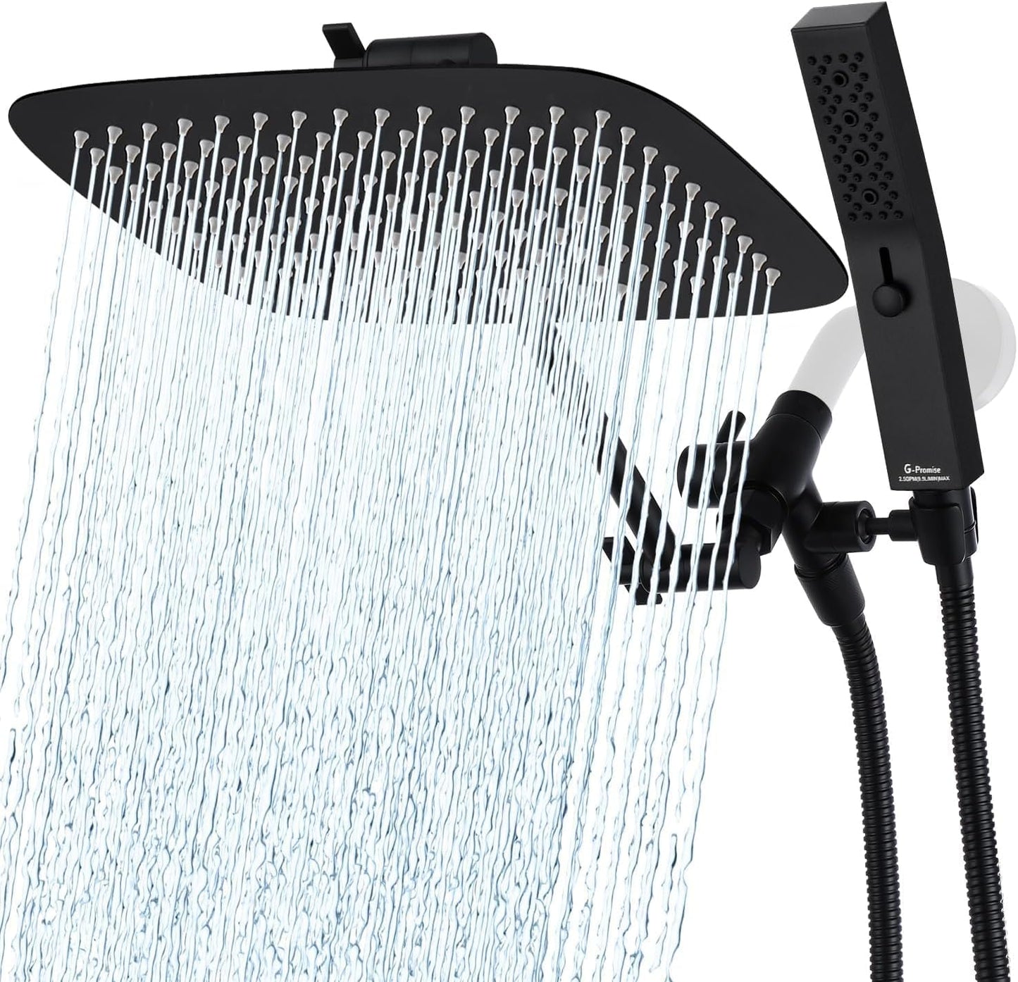 G-Promise All Metal 14 Inch Dual Shower Head with Handheld Combo, Rain Shower Head, Adjustable Extension Arm, Smooth 3-Way Diverter, 71 Inch Extra Long Hose - A Bathroom Upgrade (Chrome)