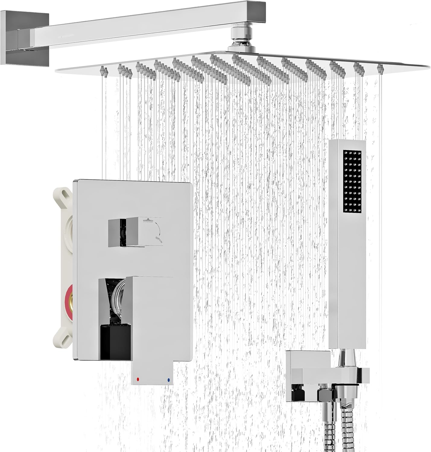 Brushed Nickel Shower System, Shower Faucet Set with 10-Inch Rain Showerhead and Handheld Spray, Wall Mounted High-Pressure Showerhead Combo Set Included Valve and Trim, Brushed Nickel