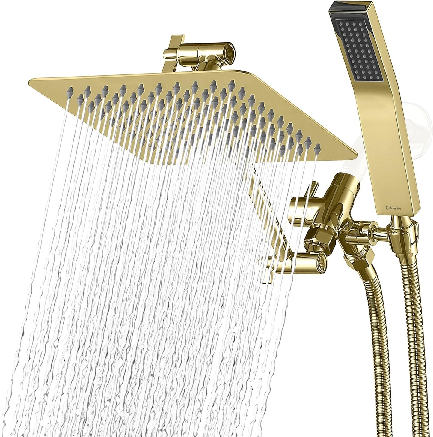 G-Promise All Metal 14 Inch Dual Shower Head with Handheld Combo, Rain Shower Head, Adjustable Extension Arm, Smooth 3-Way Diverter, 71 Inch Extra Long Hose - A Bathroom Upgrade (Chrome)