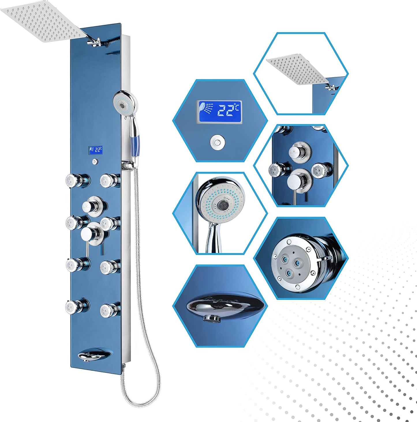 Blue Ocean 52" Stainless Steel SPS392H Shower Panel Tower System with Rainfall Shower Head and 8 Adjustable Massage Jets