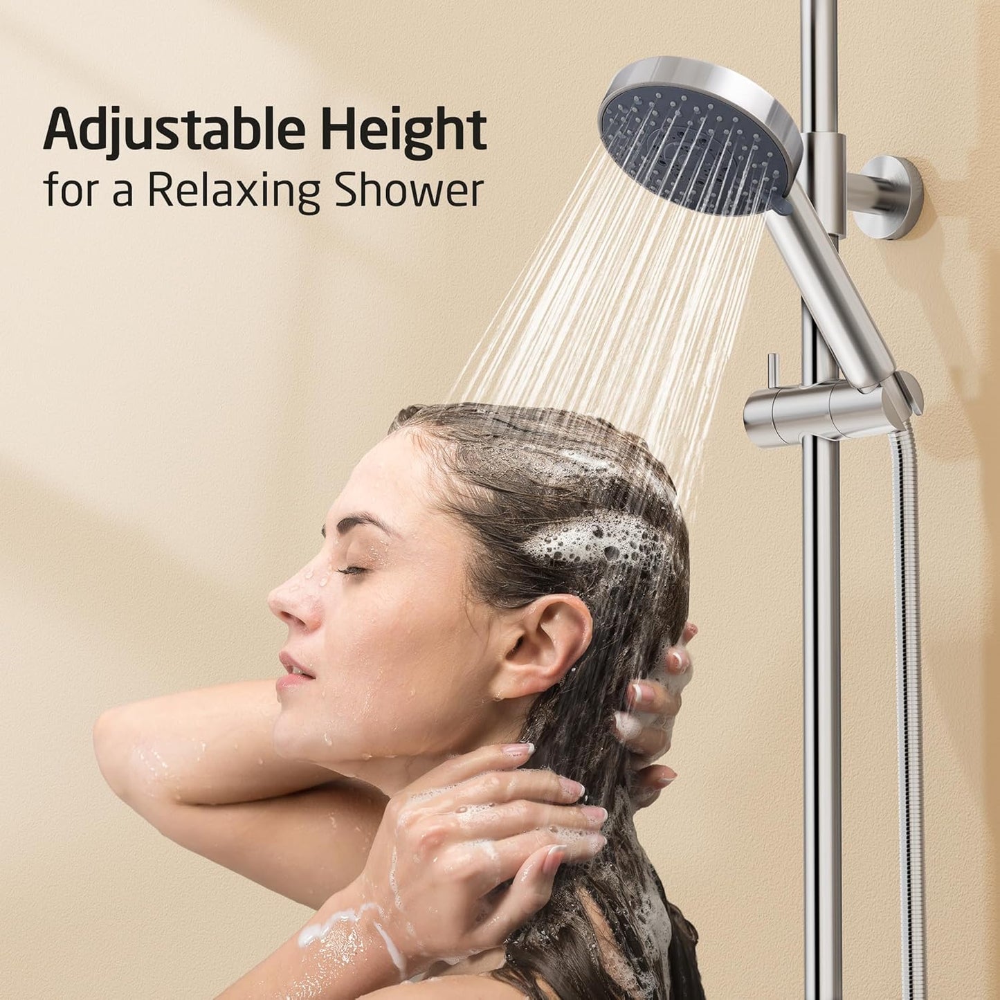 KES Handheld Shower Head 30-Inch Shower Slide Bar and 59-Inch Hose, 5-Function Adjustable Shower Head with Wall Mount Shower Slide Bar Set 18/8 Stainless Steel, Polished Finish F209S78-PS-C1