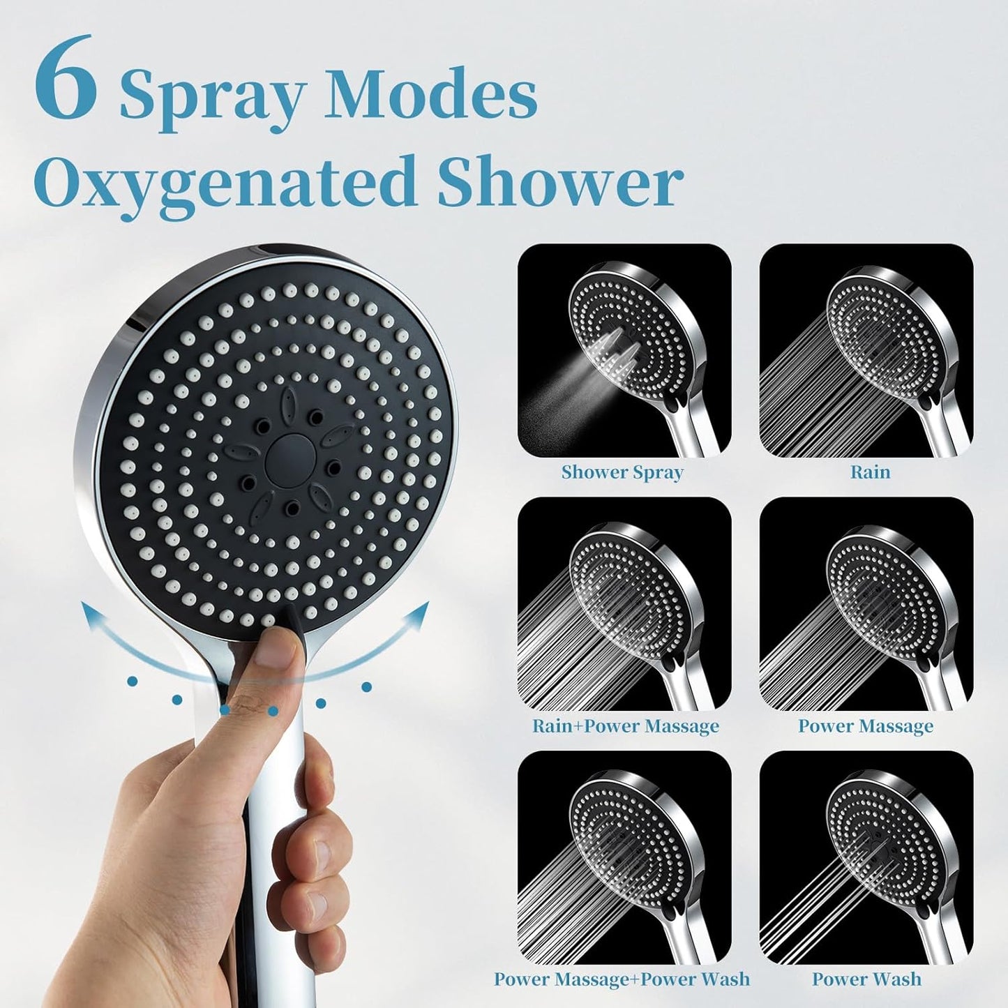 OFFO Shower Slide Bar Combo, Adjustable 33 in Slide Bar with 6-Mode High Pressure Handheld Shower Head and 60 in Stainless Steel Hose, Screw Wall Mounted, Chrome