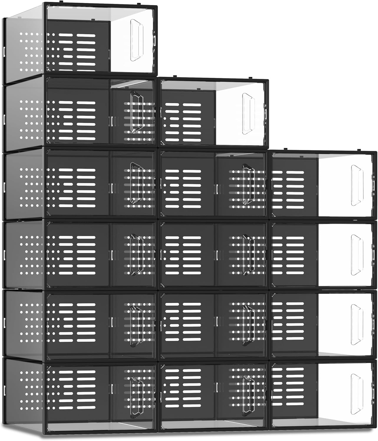 SEE SPRING 15 Pack Shoe Storage Box, Clear Plastic Stackable Shoe Organizer for Closet, Space Saving Shoe Rack Sneaker Container Bin Holder, Black