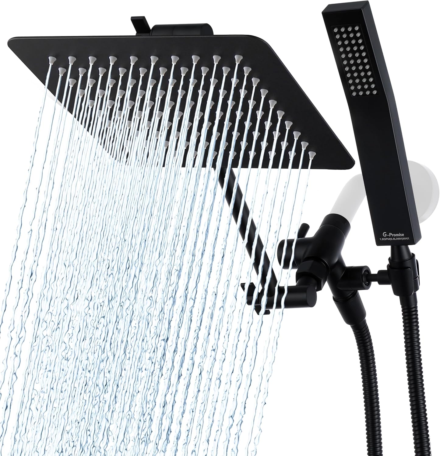 G-Promise All Metal 14 Inch Dual Shower Head with Handheld Combo, Rain Shower Head, Adjustable Extension Arm, Smooth 3-Way Diverter, 71 Inch Extra Long Hose - A Bathroom Upgrade (Chrome)