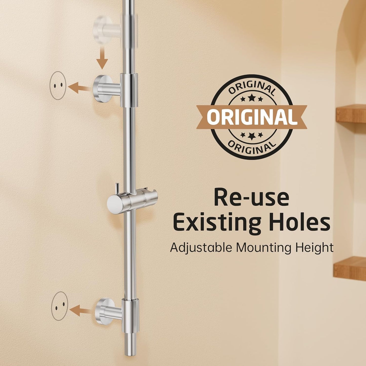 KES Handheld Shower Head 30-Inch Shower Slide Bar and 59-Inch Hose, 5-Function Adjustable Shower Head with Wall Mount Shower Slide Bar Set 18/8 Stainless Steel, Polished Finish F209S78-PS-C1