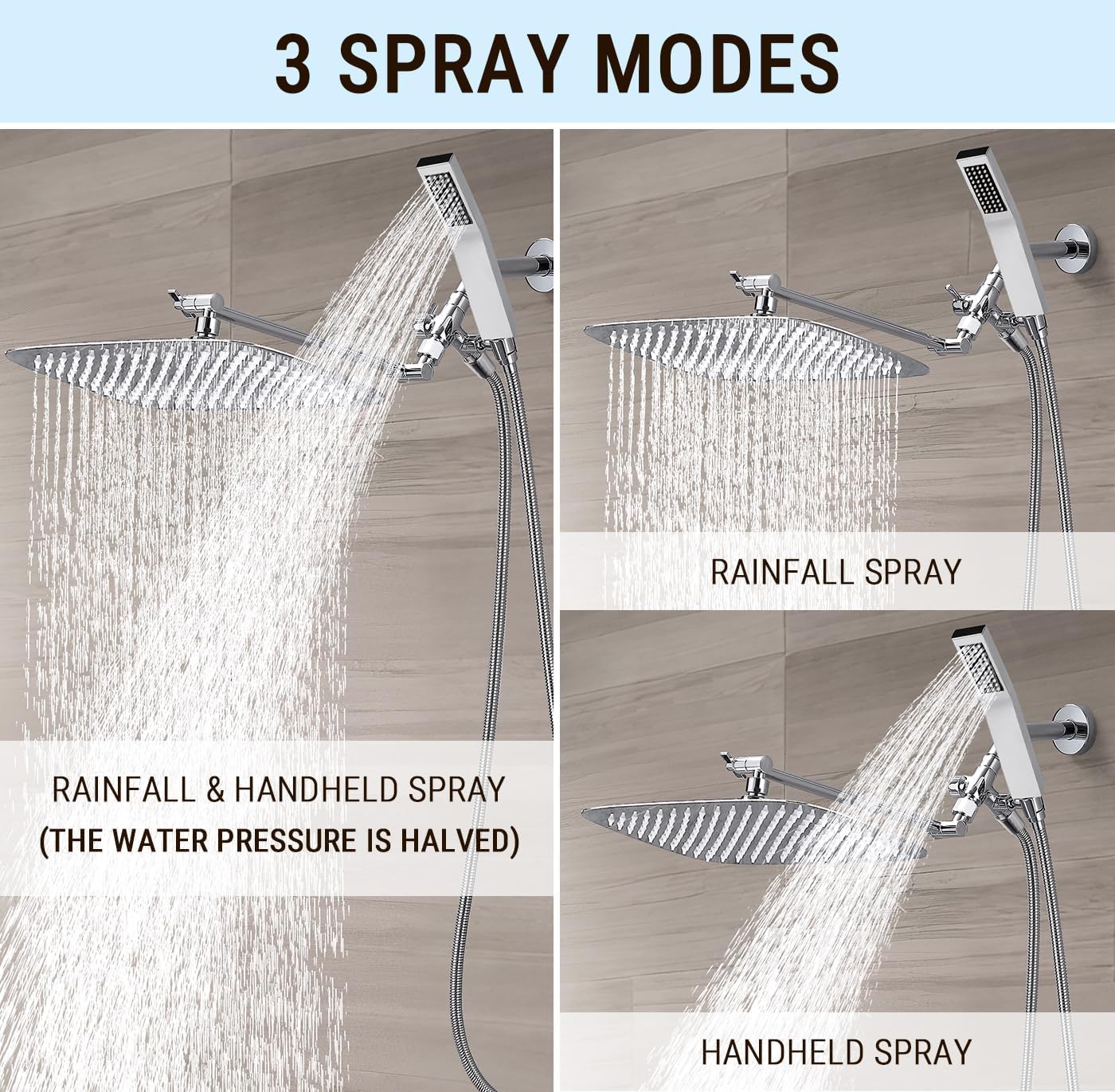 G-Promise All Metal 14 Inch Dual Shower Head with Handheld Combo, Rain Shower Head, Adjustable Extension Arm, Smooth 3-Way Diverter, 71 Inch Extra Long Hose - A Bathroom Upgrade (Chrome)