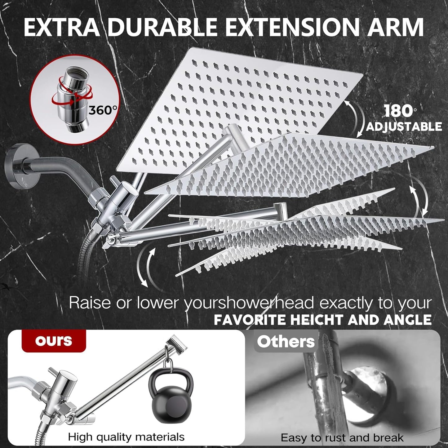 Shower Head,12" High Pressure Shower Combo,Rainfall Shower System with Handheld Spray,All Metal 3-Way Diverter & 6ft Hose,Anti-Clog Nozzles,Easy to Install in Bathrooms-Silver Chrome