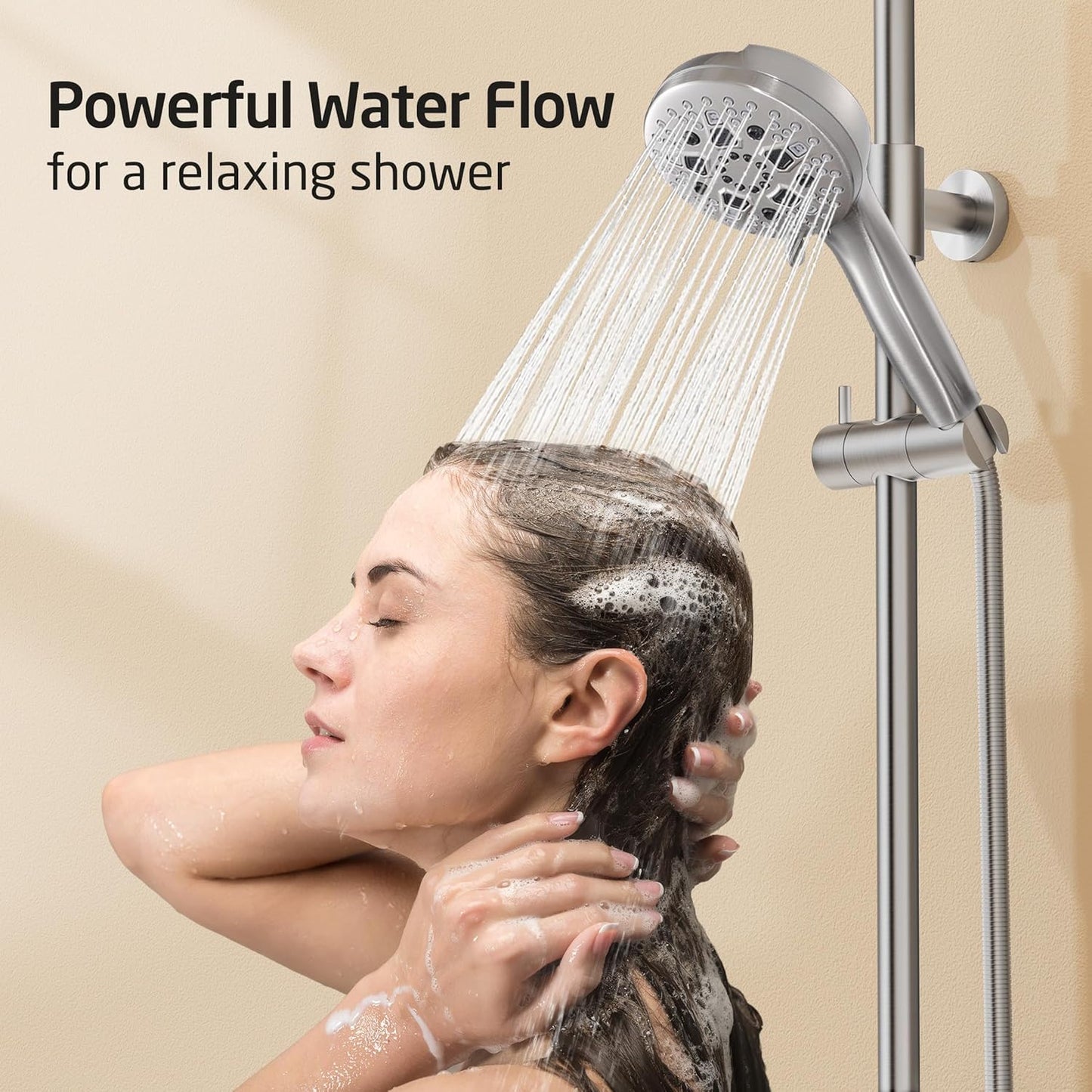KES 30-Inch Shower Slide Bar with High Pressure 9 Functions Adjustable Handheld Shower Head & 59-Inch Hose, Built-in Power Wash to Clean Tub Tile & Pet, Wall Mount Brushed Finish 18/8 Stainless Steel