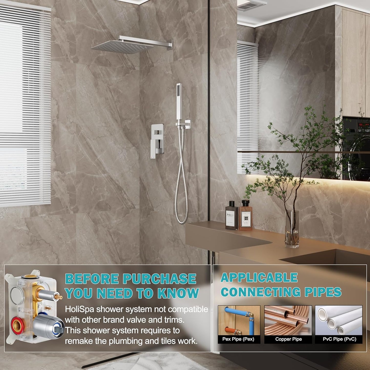 Brushed Nickel Shower System, Shower Faucet Set with 10-Inch Rain Showerhead and Handheld Spray, Wall Mounted High-Pressure Showerhead Combo Set Included Valve and Trim, Brushed Nickel