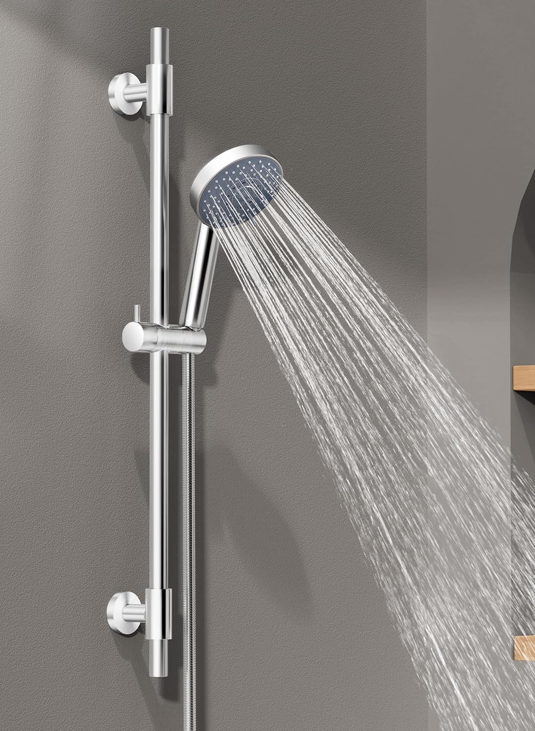 KES Handheld Shower Head 30-Inch Shower Slide Bar and 59-Inch Hose, 5-Function Adjustable Shower Head with Wall Mount Shower Slide Bar Set 18/8 Stainless Steel, Polished Finish F209S78-PS-C1