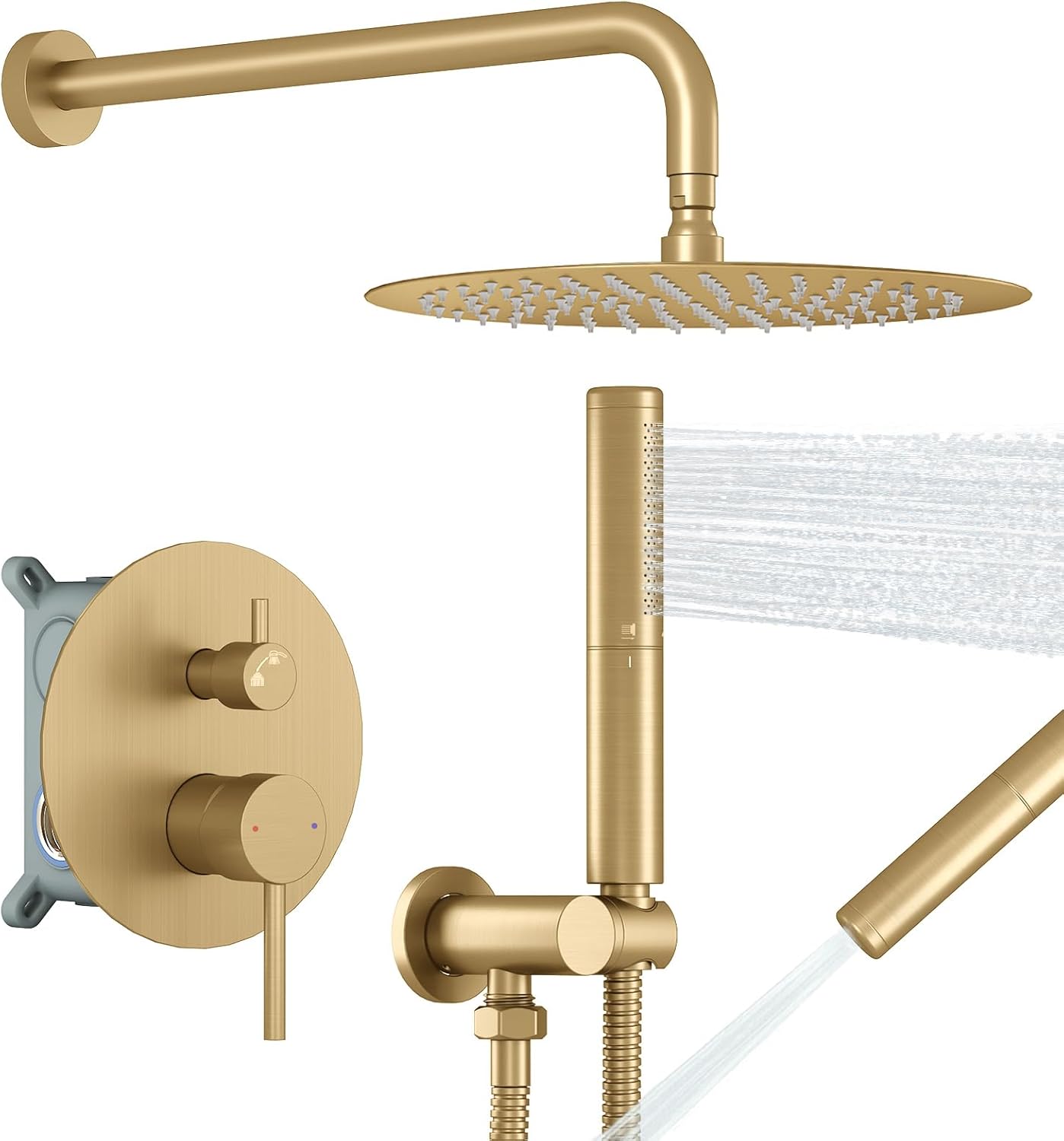 BESy Shower System with 10 Inch Round Rain Shower Head and Handheld Wall Mounted, High Pressure Rainfall Heads Shower Faucet Fixture Combo Set with 2 in 1 Spray Showerhead for Bathroom, Matte Black