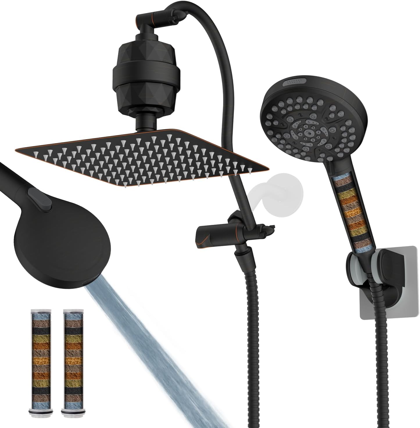 Hibbent All Metal Shower Head, 10'' High Pressure Rainfall Shower Head/Handheld Showerhead Combo with 12'' Adjustable Curve Shower Extension Arm, 10 Sprays, 71'' Shower Hose, Showerhead Holder, Chrome
