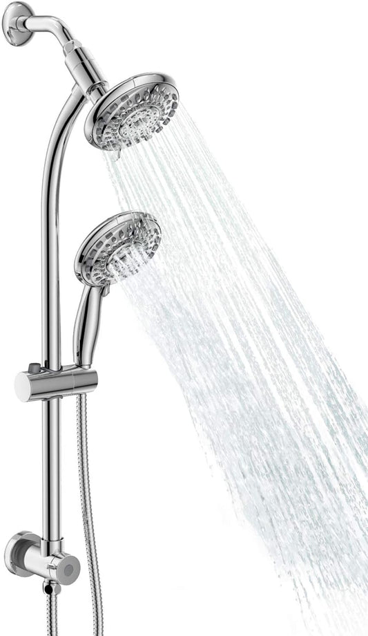 Handheld Showerhead & Rain Shower Combo for Easy Reach, 27.5" Drill-free Stainless Steel Slide Bar, 5”of 5-setting Handheld Shower and Showerhead, with 5ft Hose - Polished Chrome