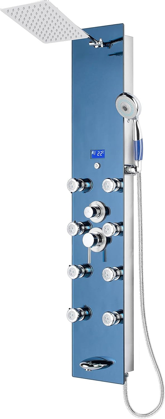 Blue Ocean 52" Stainless Steel SPS392H Shower Panel Tower System with Rainfall Shower Head and 8 Adjustable Massage Jets