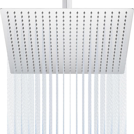 16 Inch Rain Shower Head Extra Large Rainfall Shower Head, Ultra Thin Stainless Steel Wall or Ceiling Mount Rain Showerhead, Square, Polished Chrome