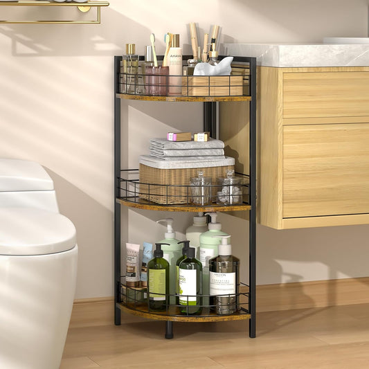 Bathroom Standing Shelf, 3 Tier Open Floor Shelves, Free-Standing Shelf Units, Triangular Curved Corner Shelf Stand for Small Space, Ideal for Bathroom,Kitchen,Vanity Storage and Organizer