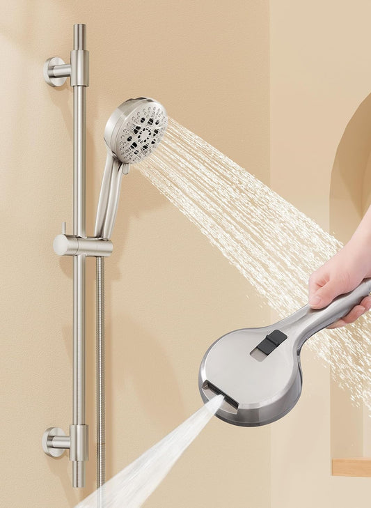 KES 30-Inch Shower Slide Bar with High Pressure 9 Functions Adjustable Handheld Shower Head & 59-Inch Hose, Built-in Power Wash to Clean Tub Tile & Pet, Wall Mount Brushed Finish 18/8 Stainless Steel