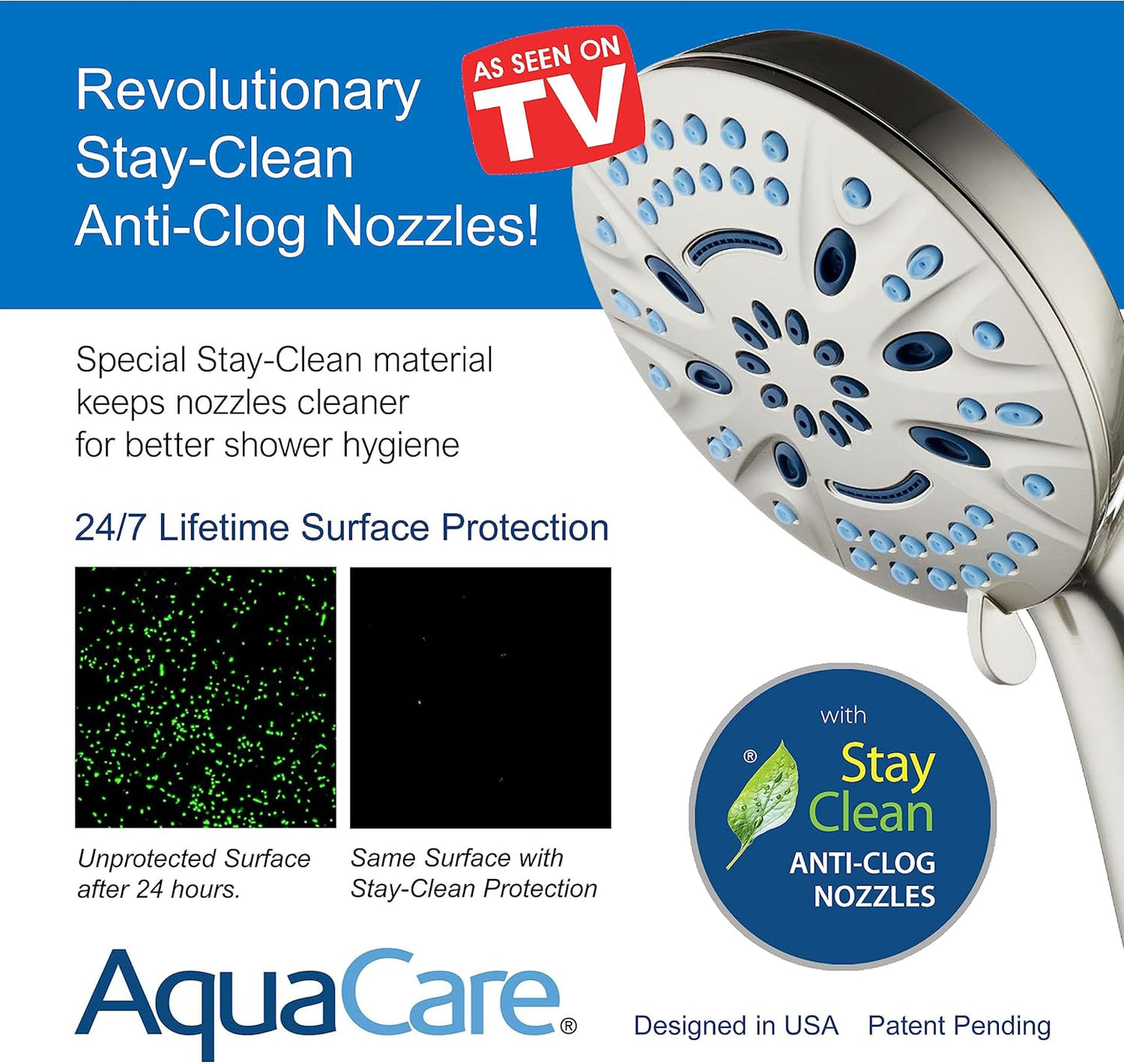 AquaCare Magneton High-Pressure 8-mode Handheld Shower Head with Magnetic Guidance Docking System - 2 Magnetic Brackets, 5 inch Face, Hygienic Jets, 6 ft. Stainless Steel Hose - All Nickel Finish