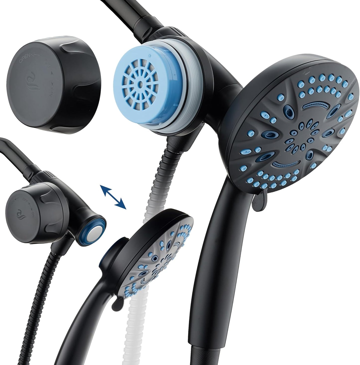 AquaCare Magneton High-Pressure 8-mode Handheld Shower Head with Magnetic Guidance Docking System - 2 Magnetic Brackets, 5 inch Face, Hygienic Jets, 6 ft. Stainless Steel Hose - All Nickel Finish