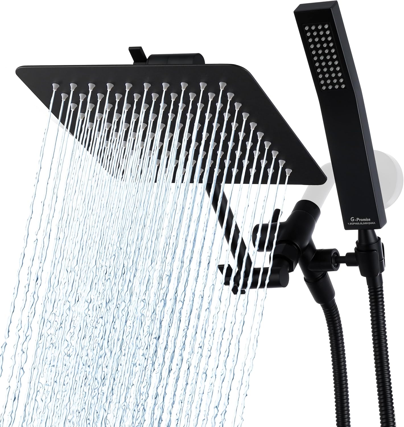G-Promise All Metal 14 Inch Dual Shower Head with Handheld Combo, Rain Shower Head, Adjustable Extension Arm, Smooth 3-Way Diverter, 71 Inch Extra Long Hose - A Bathroom Upgrade (Chrome)